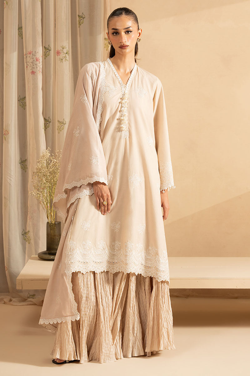 Moonlit Beige- 3Pc Embroidered Lawn Suit