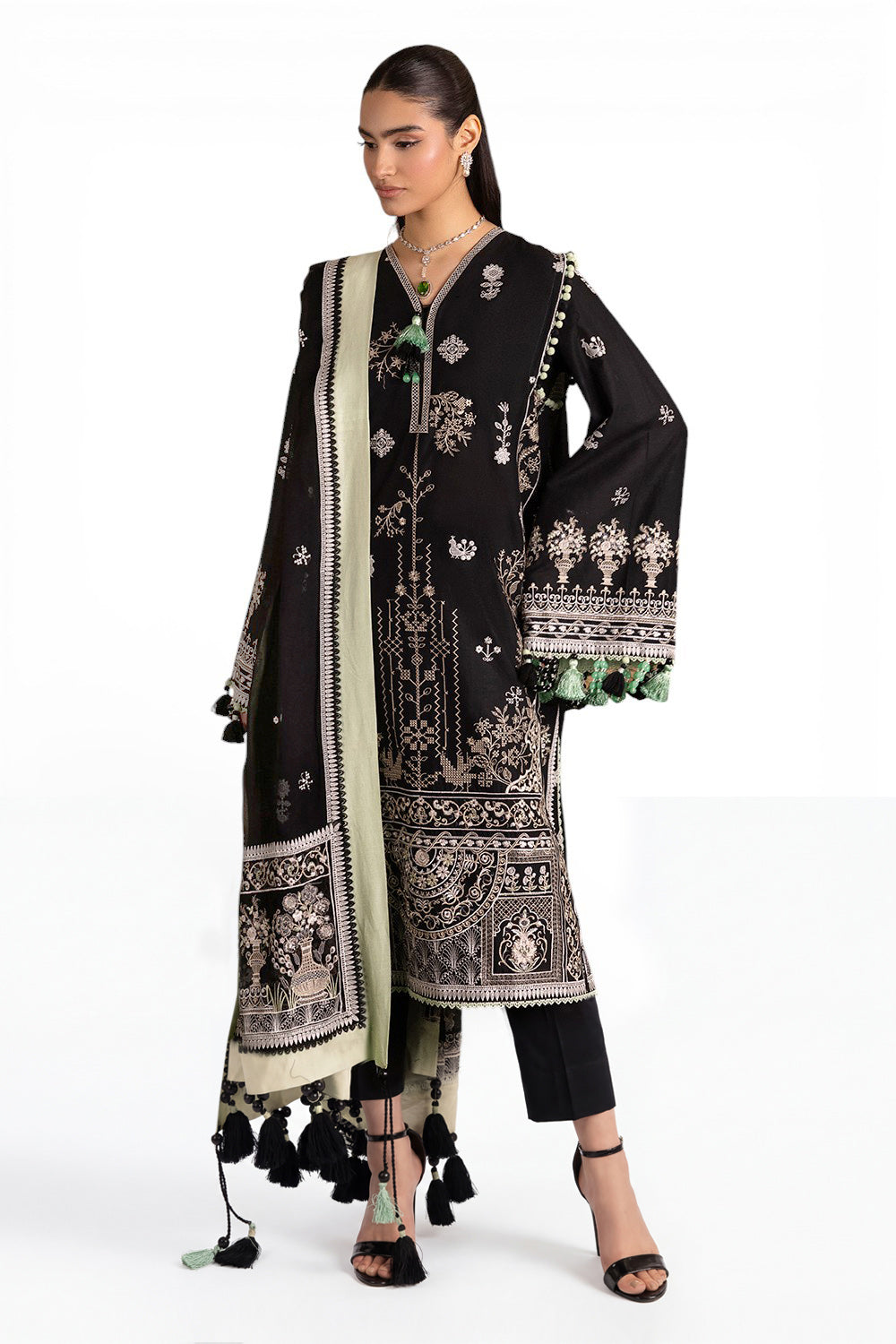 3 Piece Embroidered Lawn Suit With Embroidered Chiffon Dupatta
