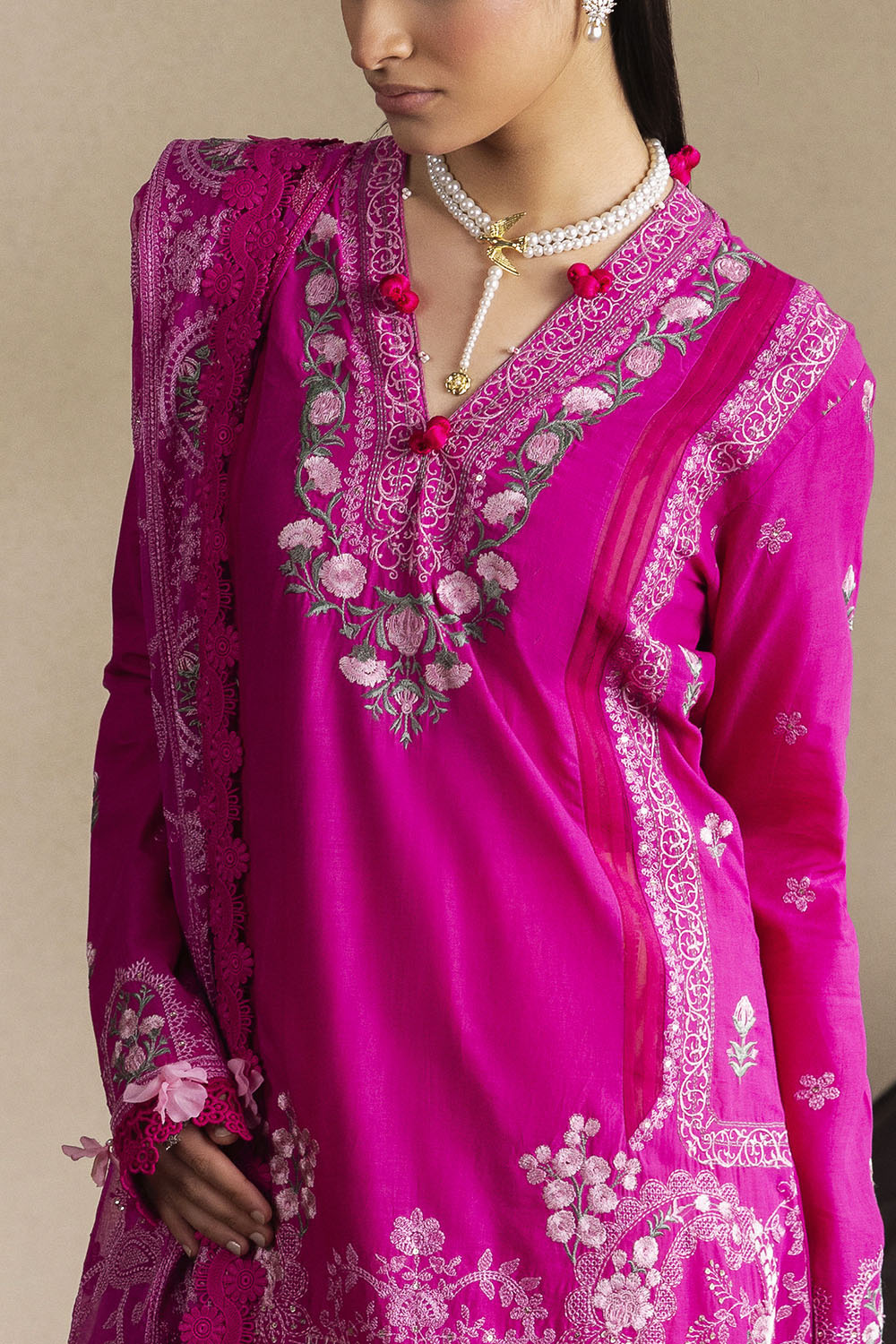 3 Piece Embroidered Lawn Suit With Embroidered Chiffon Dupatta