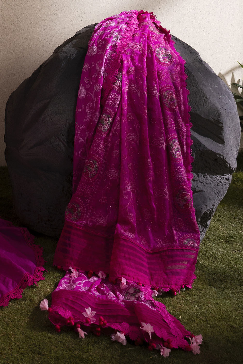3 Piece Embroidered Lawn Suit With Embroidered Chiffon Dupatta
