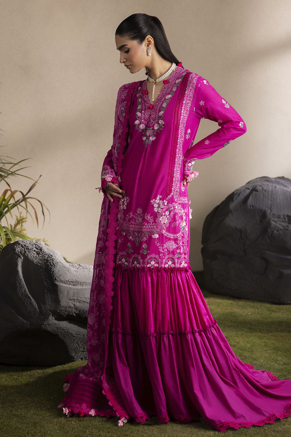 3 Piece Embroidered Lawn Suit With Embroidered Chiffon Dupatta