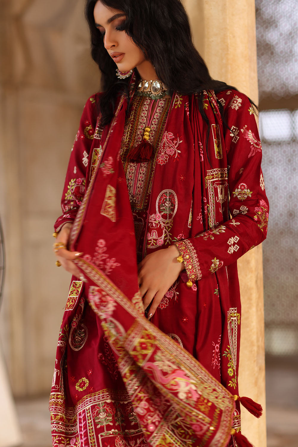 3 Piece Embroidered Raw Silk Suit With Dupatta