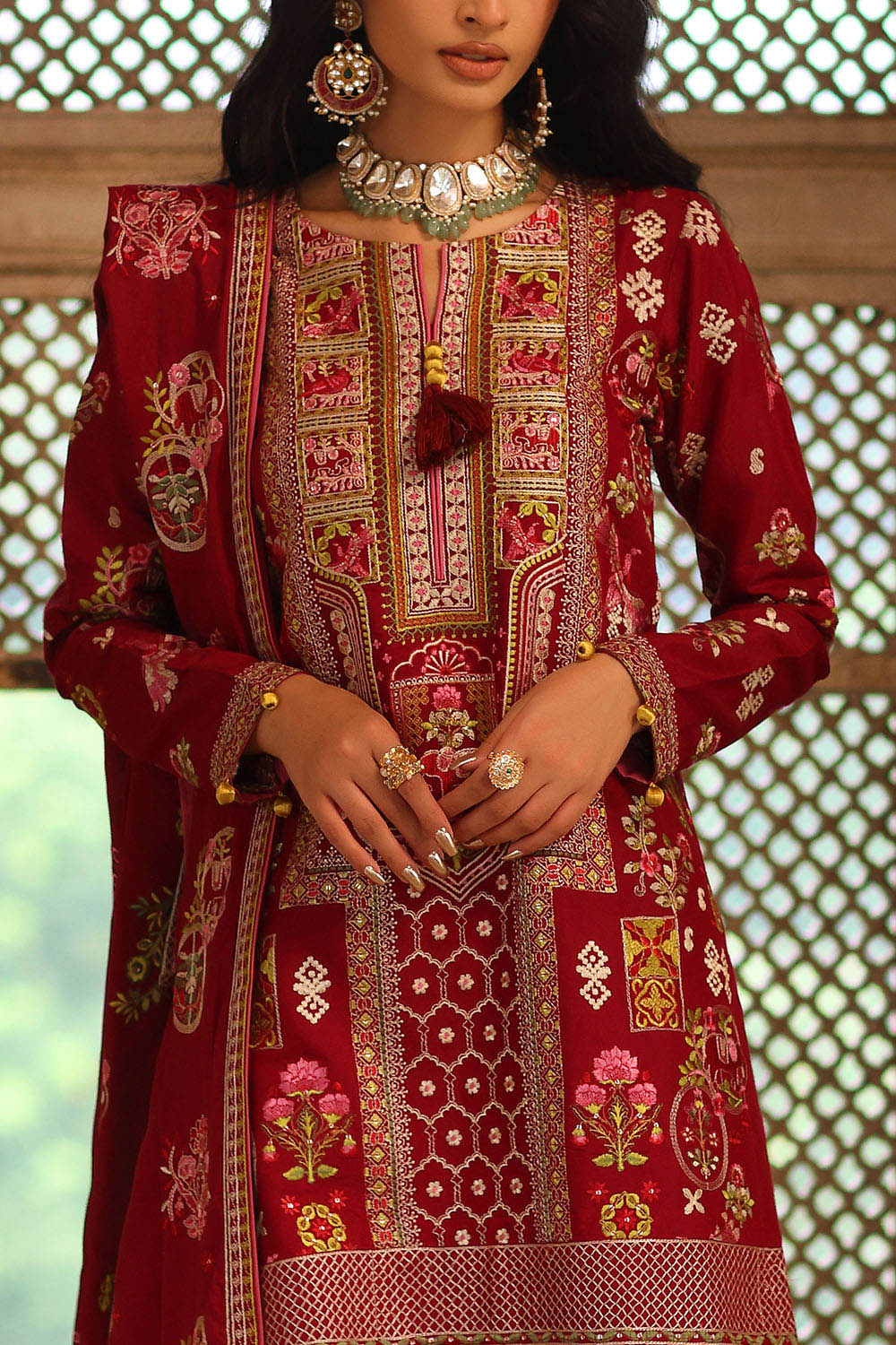3 Piece Embroidered Raw Silk Suit With Dupatta