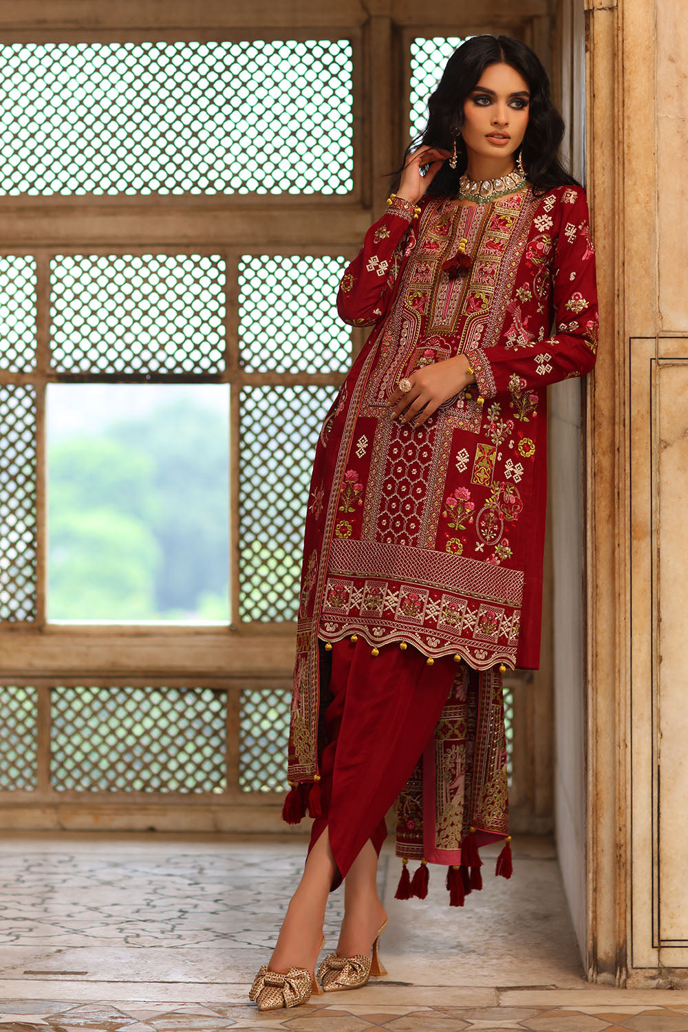 3 Piece Embroidered Raw Silk Suit With Dupatta