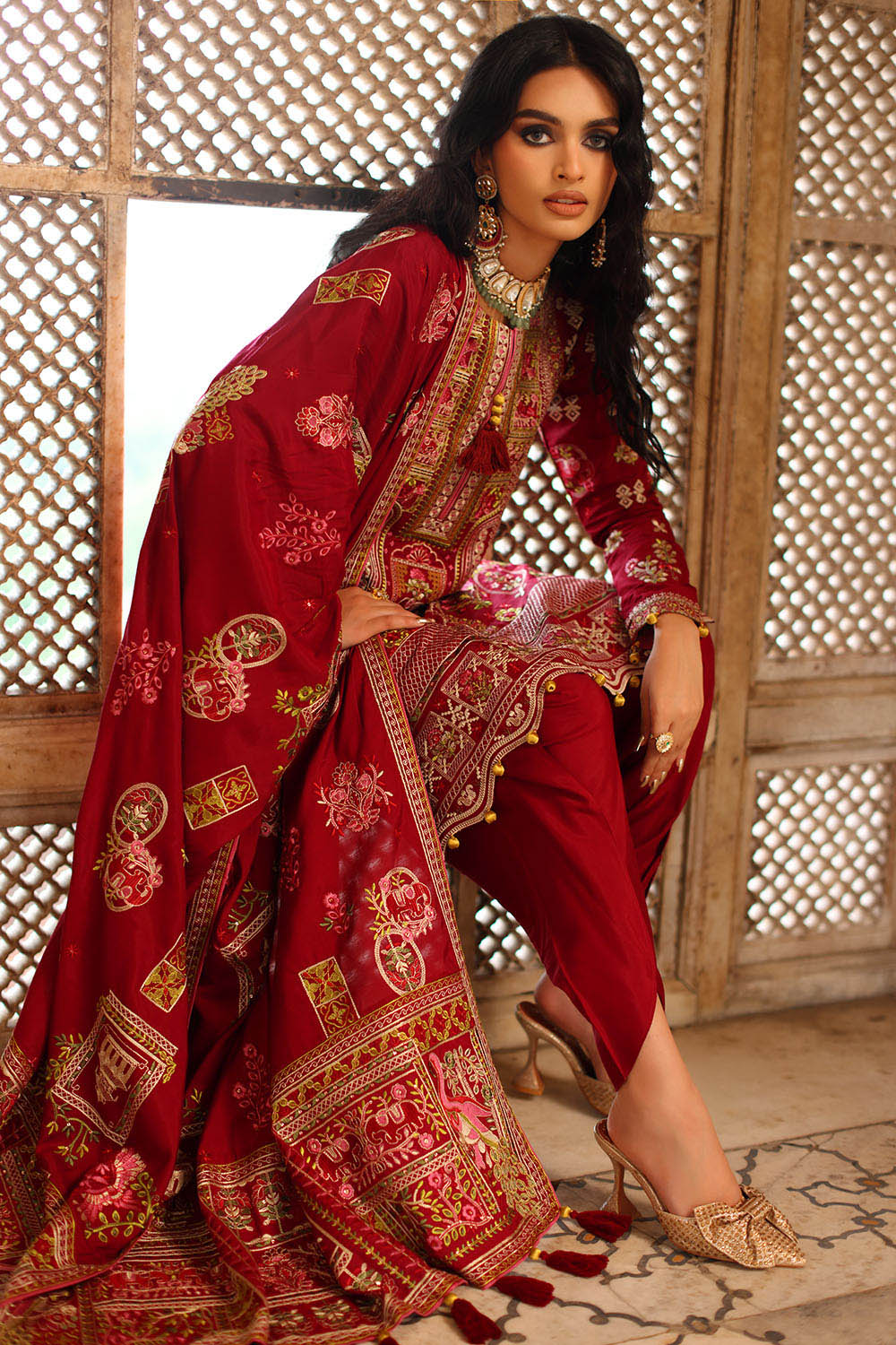 3 Piece Embroidered Raw Silk Suit With Dupatta