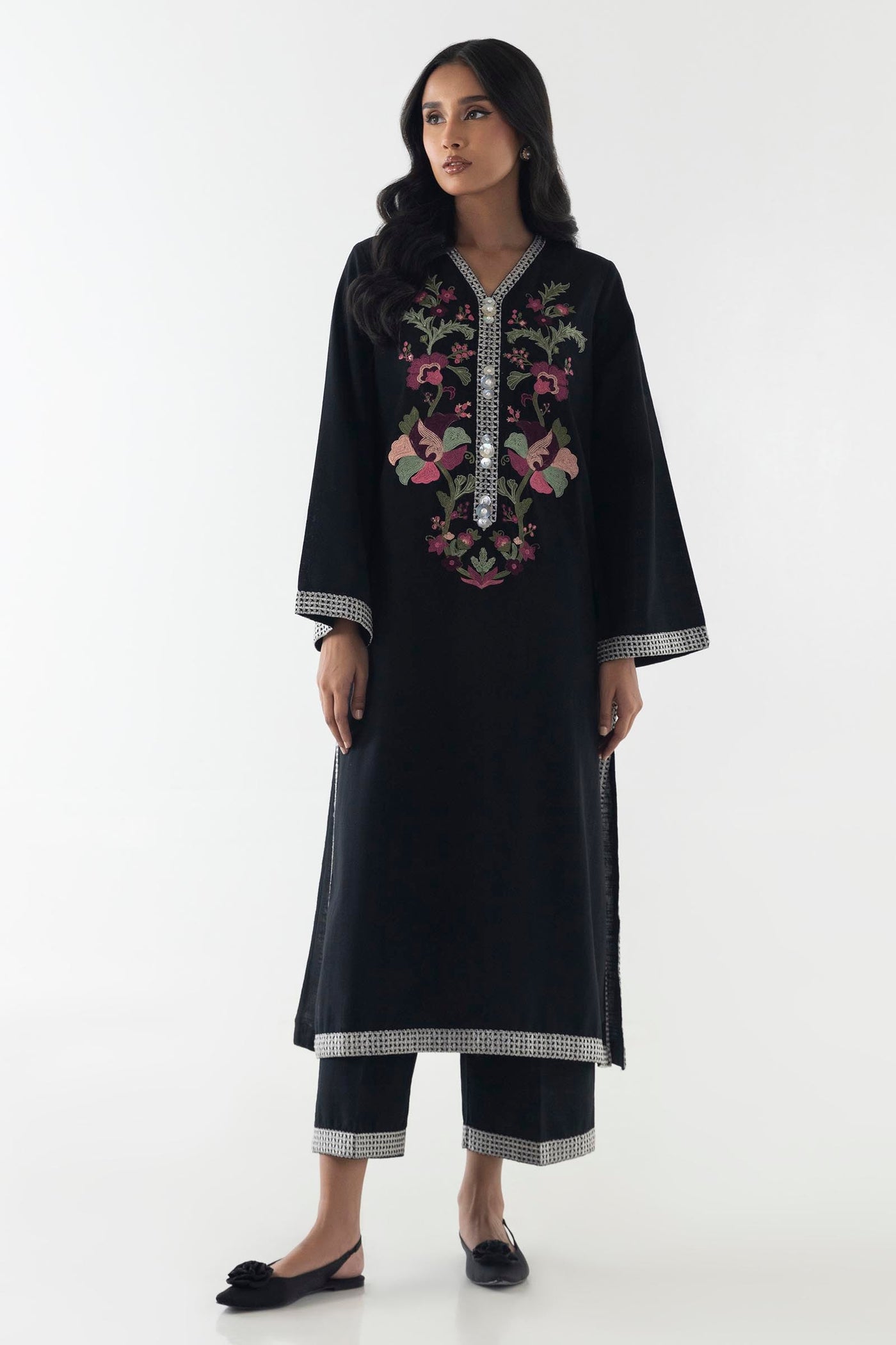 Stitched Black Embroidered Shirt + Culotte