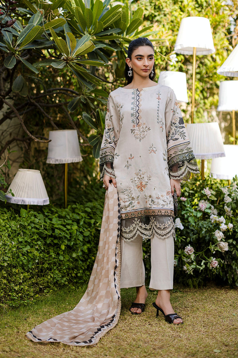 Silk Tunic - 2Pcs Hand Embellished Shirt With Trouser-Fw25Da-2874 Beige