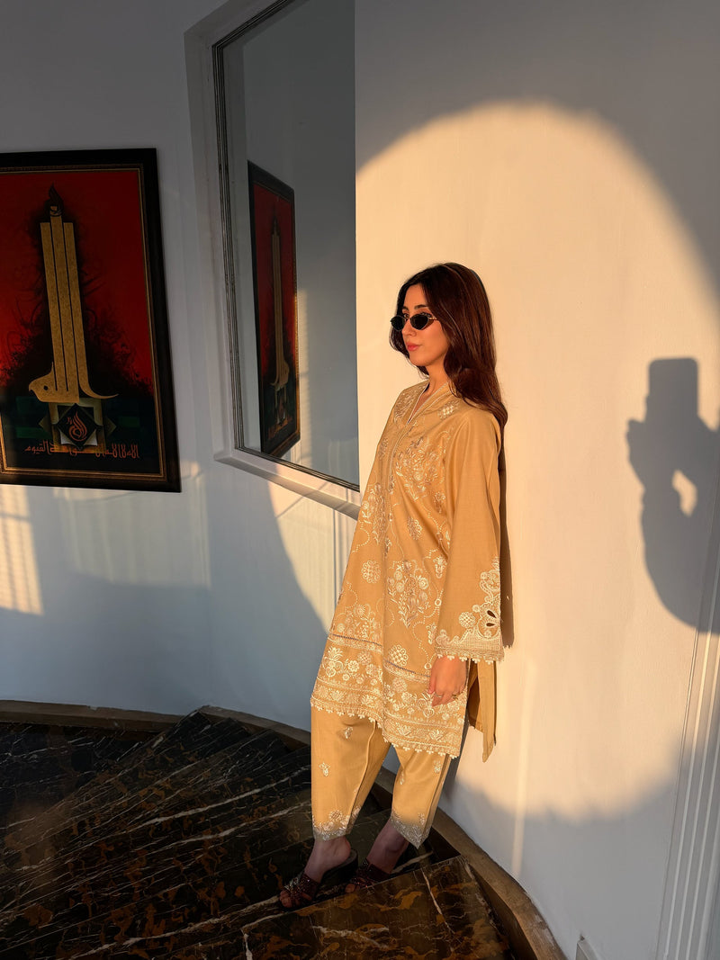 Honeysuckle - Beige Embroidered Co-Ord Set