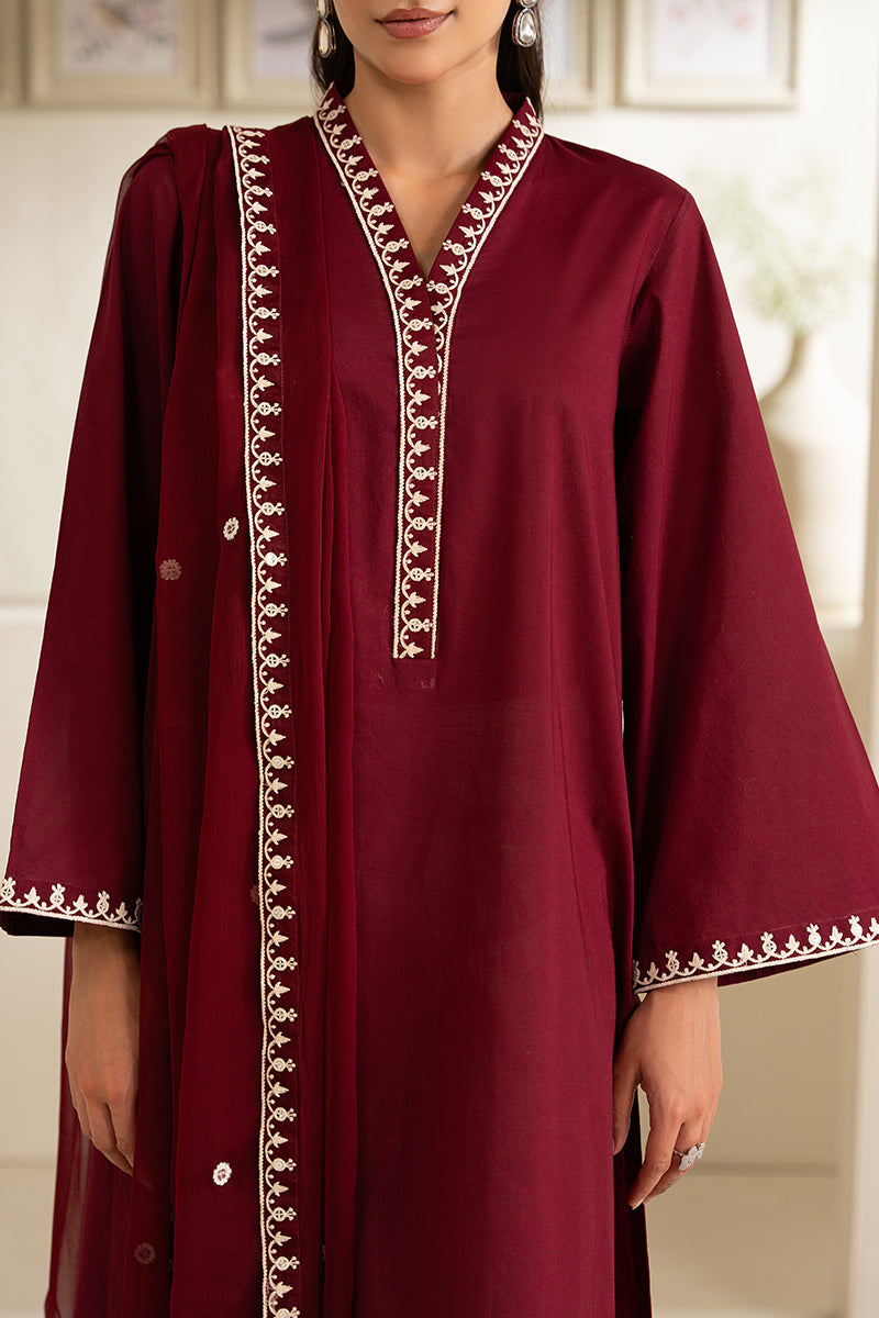 Deep Scarlet-2Pc (Shirt & Dupatta)
