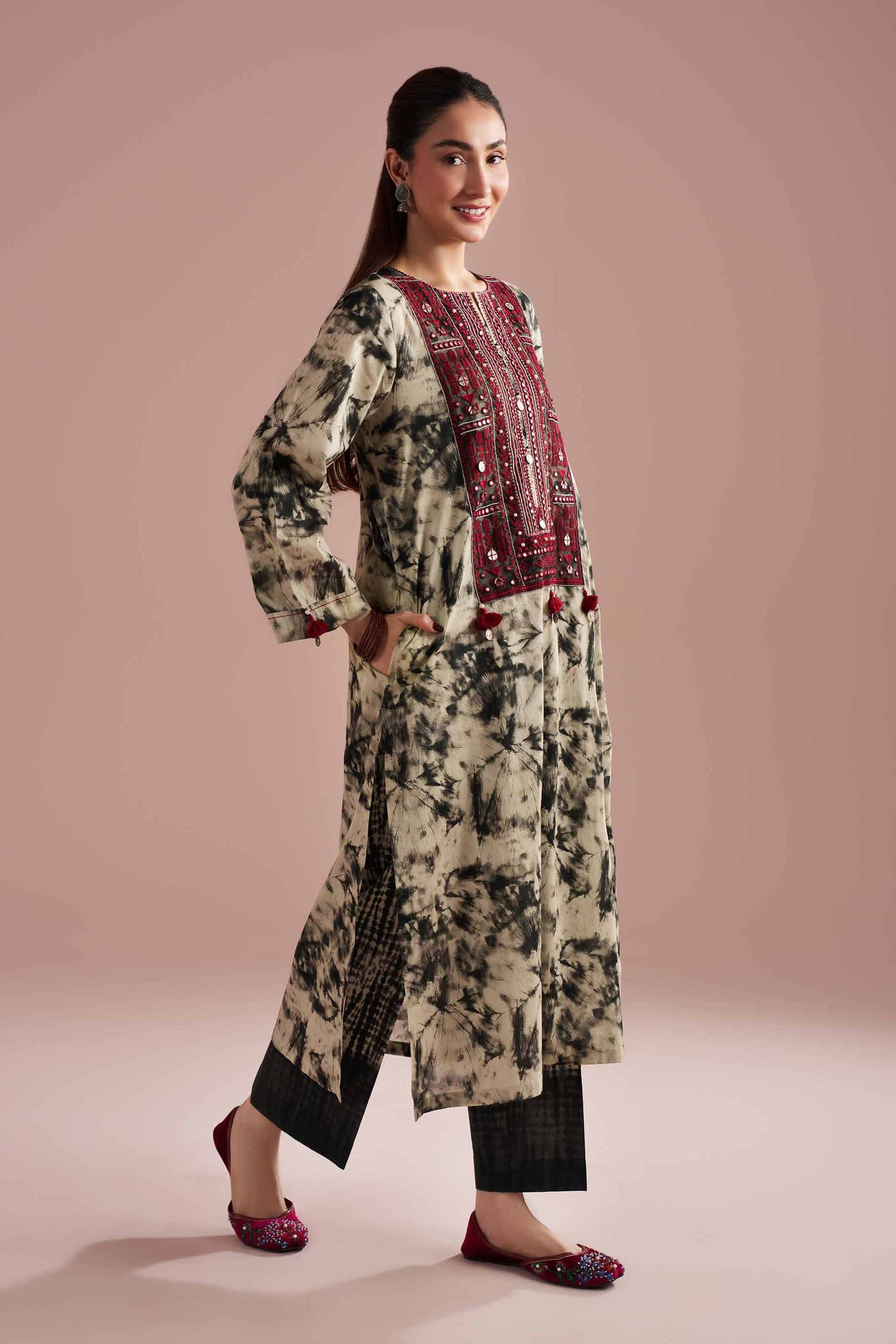 2 Piece - Printed Embroidered Suit - Pe26-254