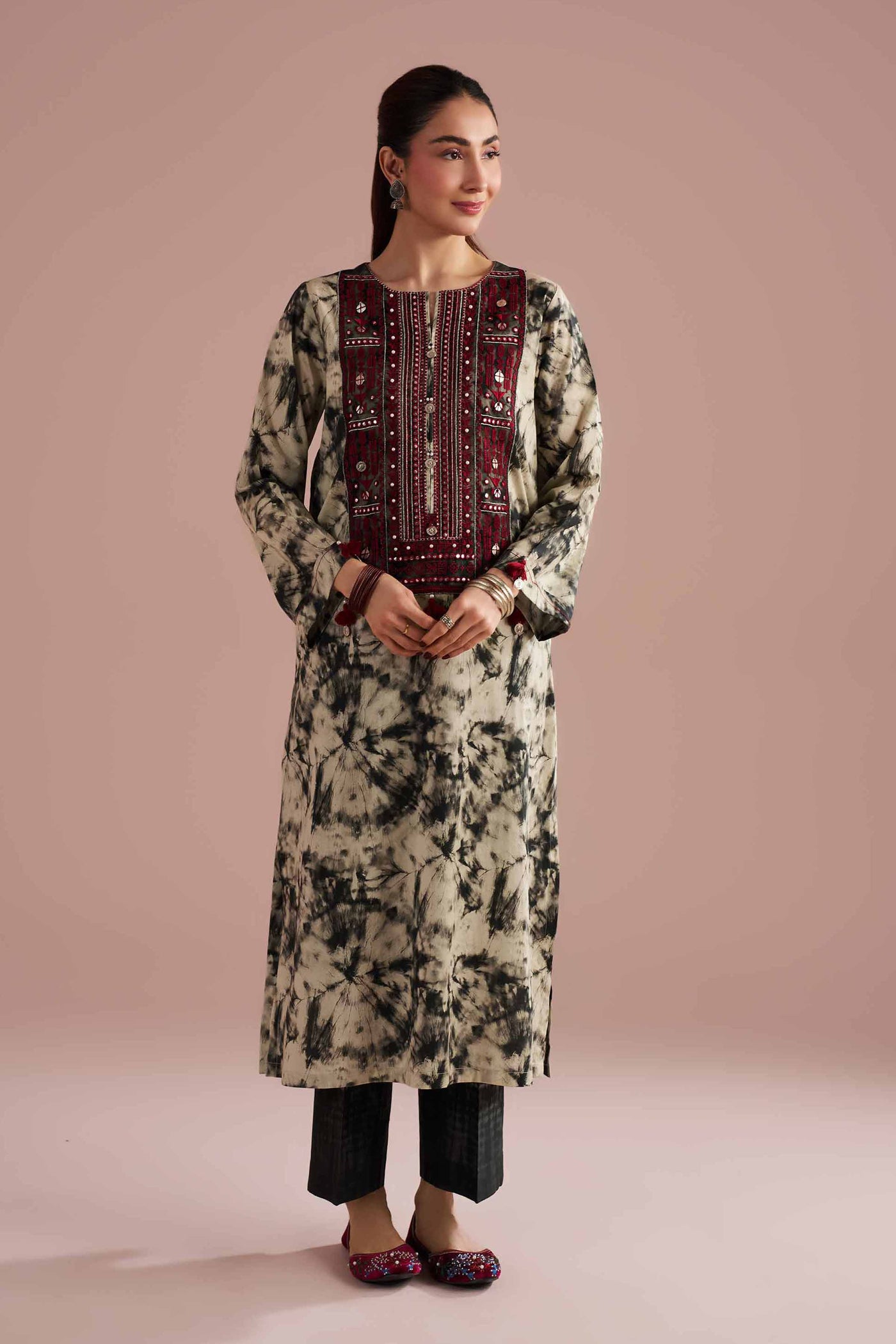2 Piece - Printed Embroidered Suit - Pe26-254