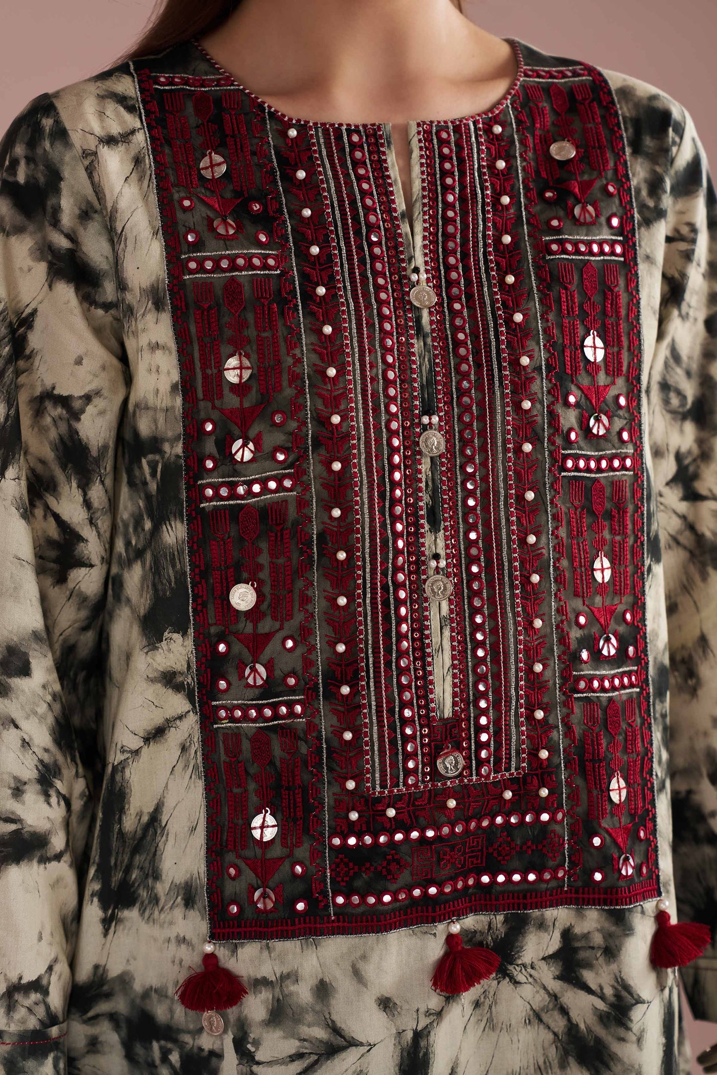 2 Piece - Printed Embroidered Suit - Pe26-254