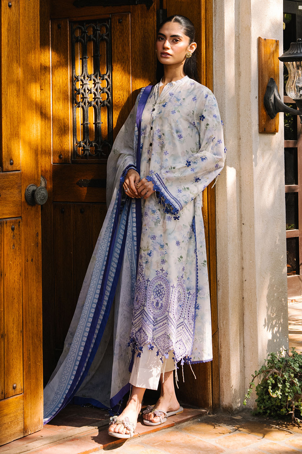 3 Piece Embroidered Printed Lawn Suit With Printed Chiffon Dupatta