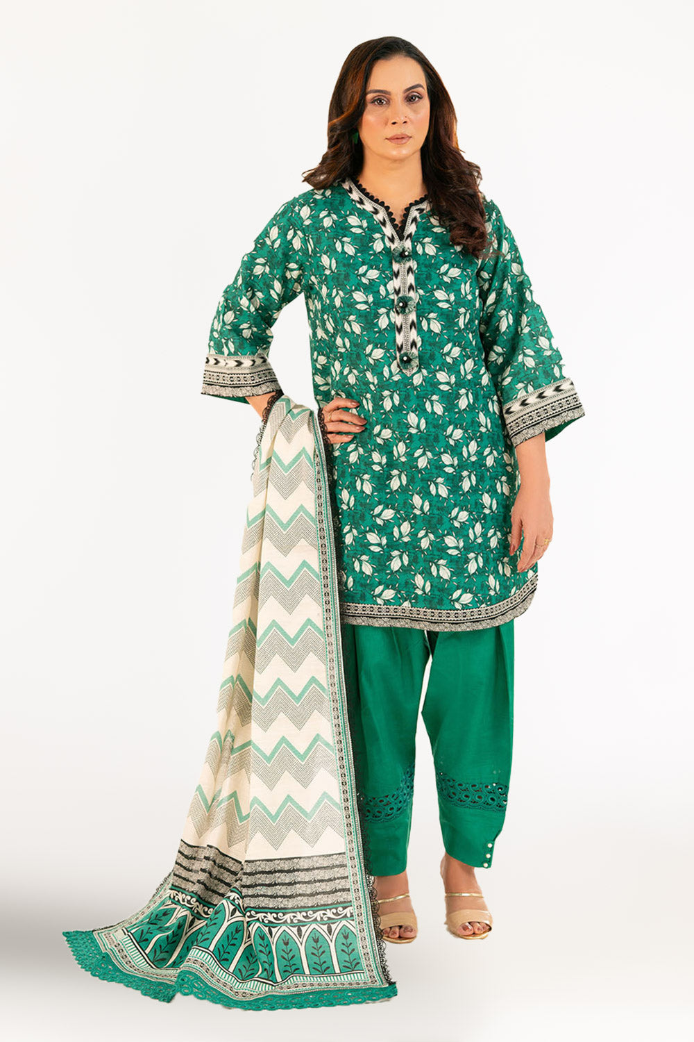 3 Piece Printed Khaddar Suit With Dupatta