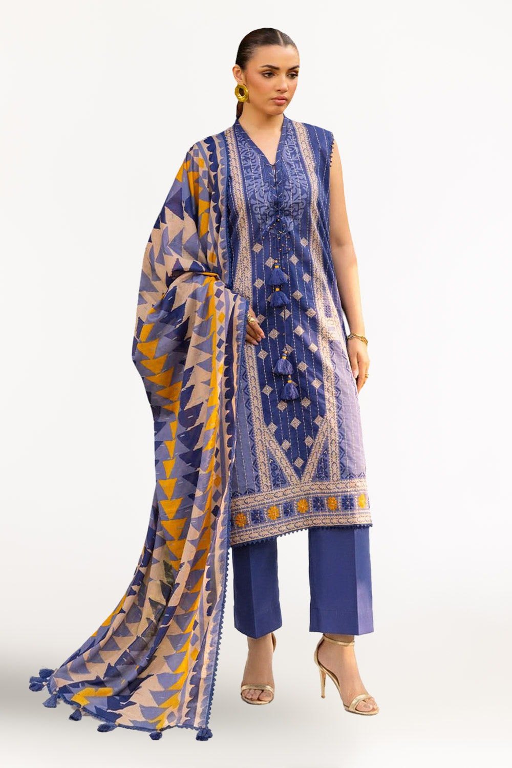 3 Piece Embroidered Printed Lawn Suit With Dupatta