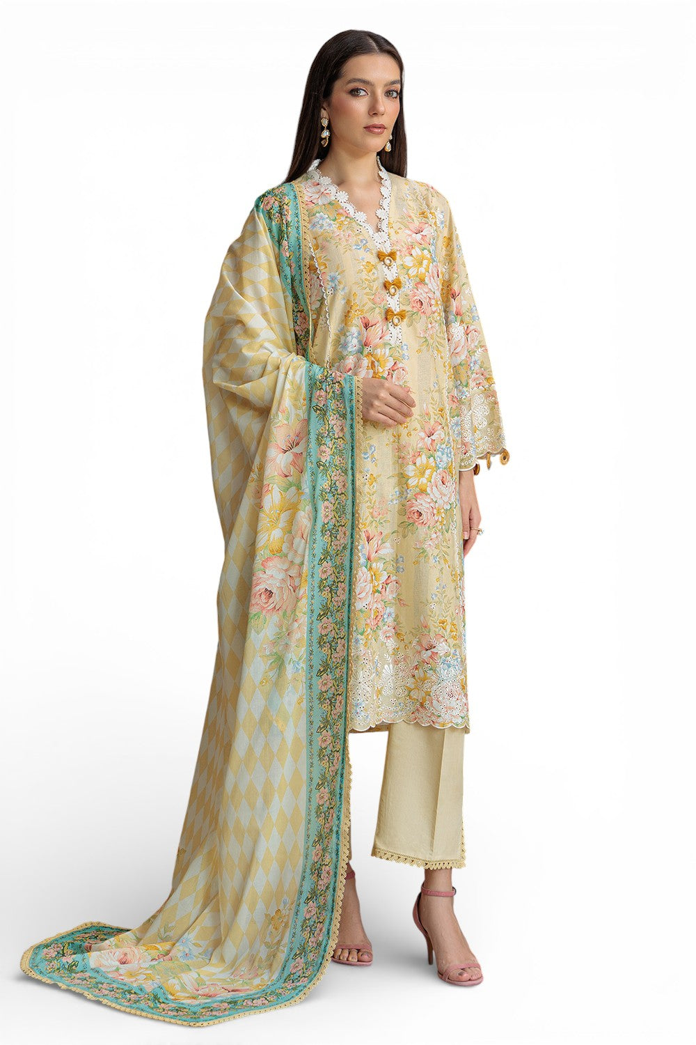 3 Piece Embroidered Printed Lawn Suit With Dupatta