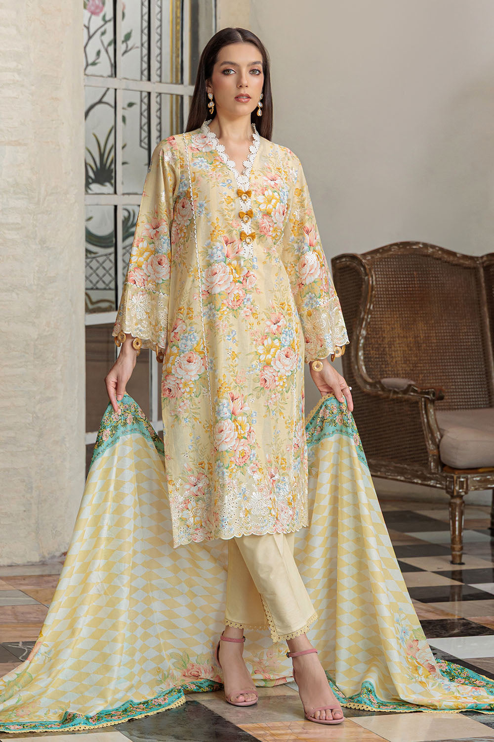 3 Piece Embroidered Printed Lawn Suit With Dupatta