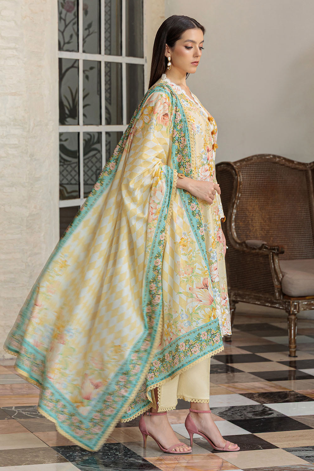 3 Piece Embroidered Printed Lawn Suit With Dupatta