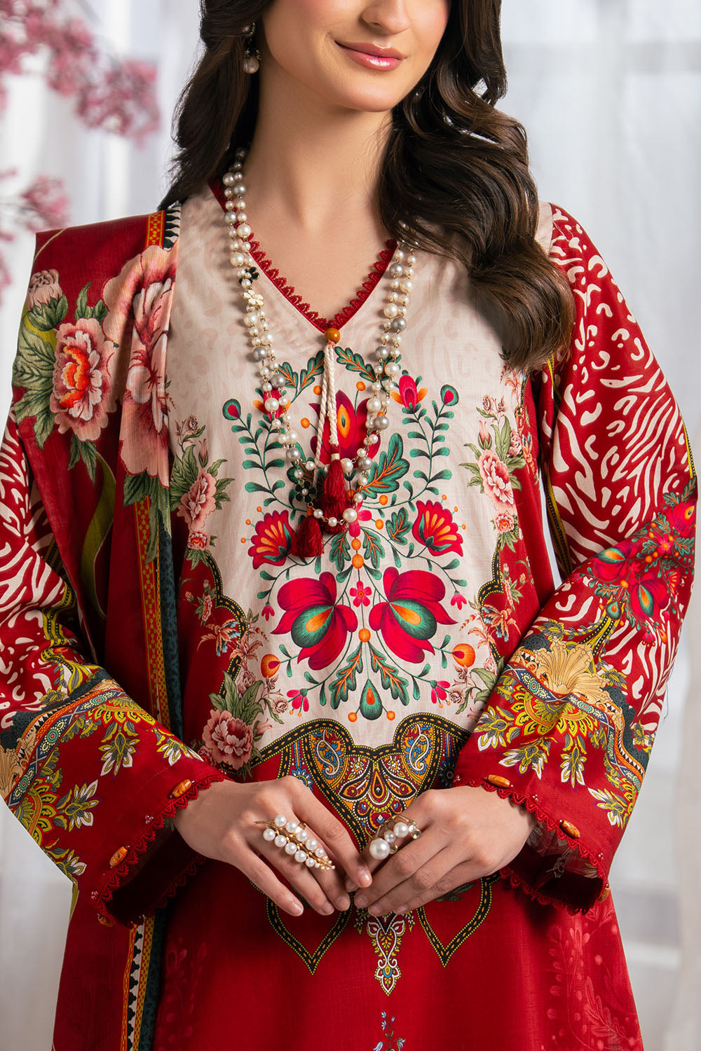 3 Piece Printed Cross Hatch Suit With Lawn Dupatta