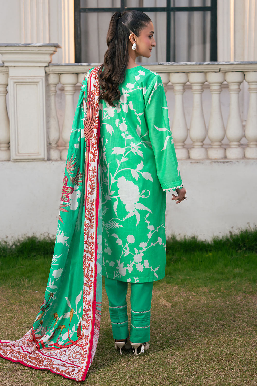 3 Piece Printed Cross Hatch Suit With Lawn Dupatta