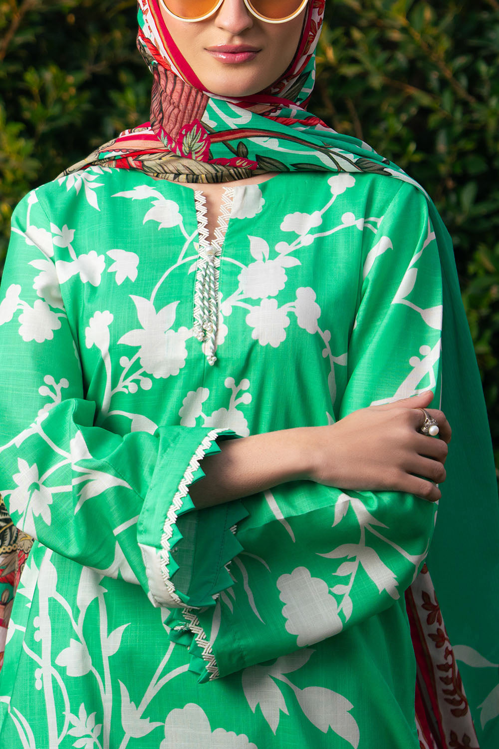 3 Piece Printed Cross Hatch Suit With Lawn Dupatta