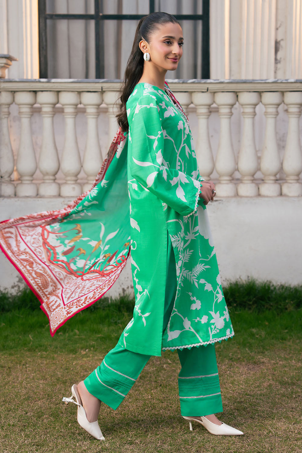 3 Piece Printed Cross Hatch Suit With Lawn Dupatta