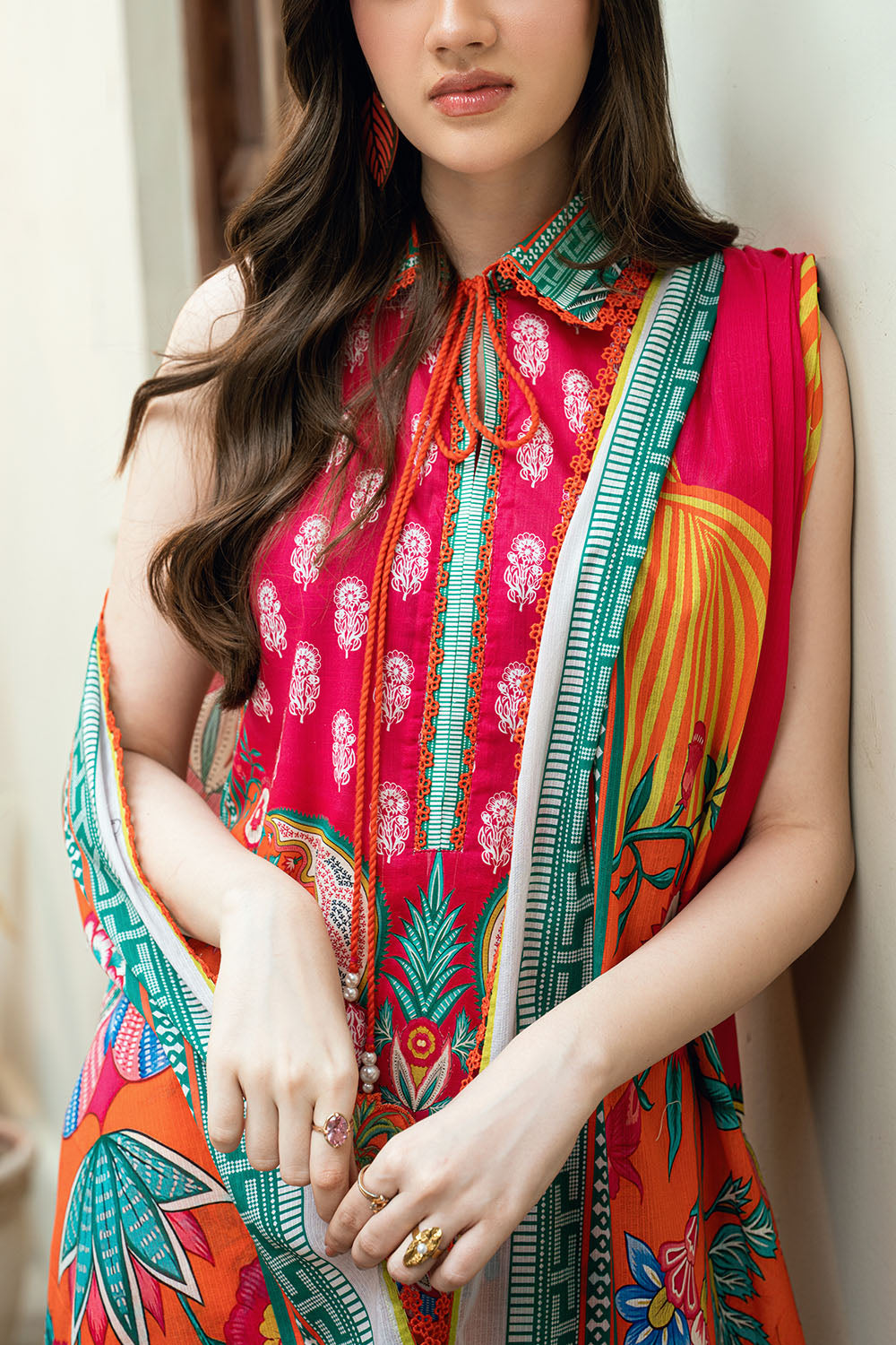 3 Piece Printed Cross Hatch Suit With Lawn Dupatta