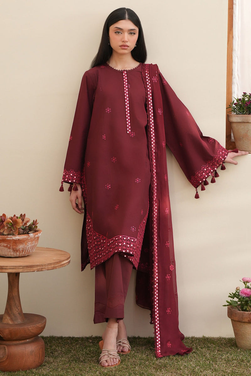 Windsor Red-3Pc Embroidered Lawn Suit