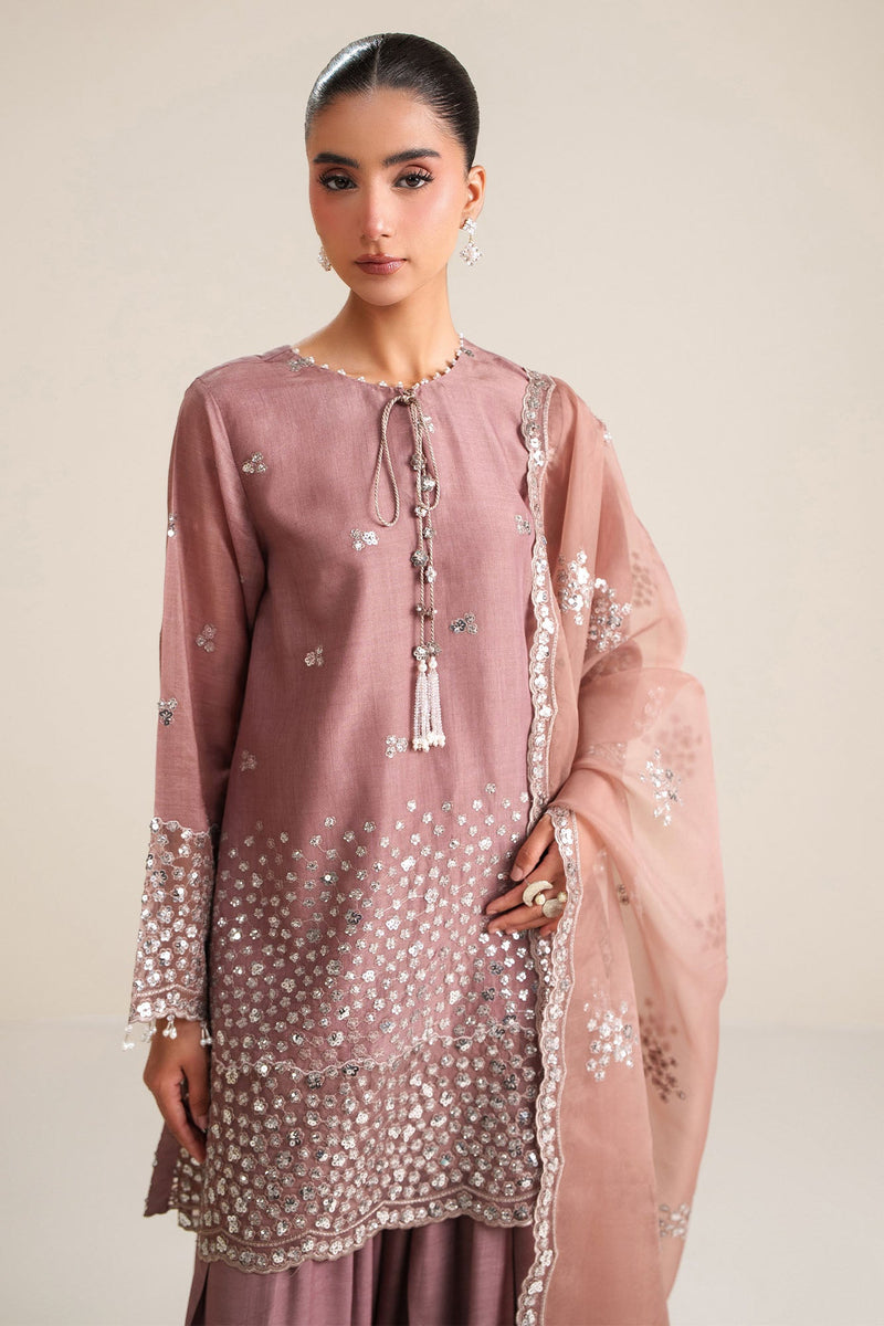 Wistful Mauve-3Pc Silk Embroidered Suit