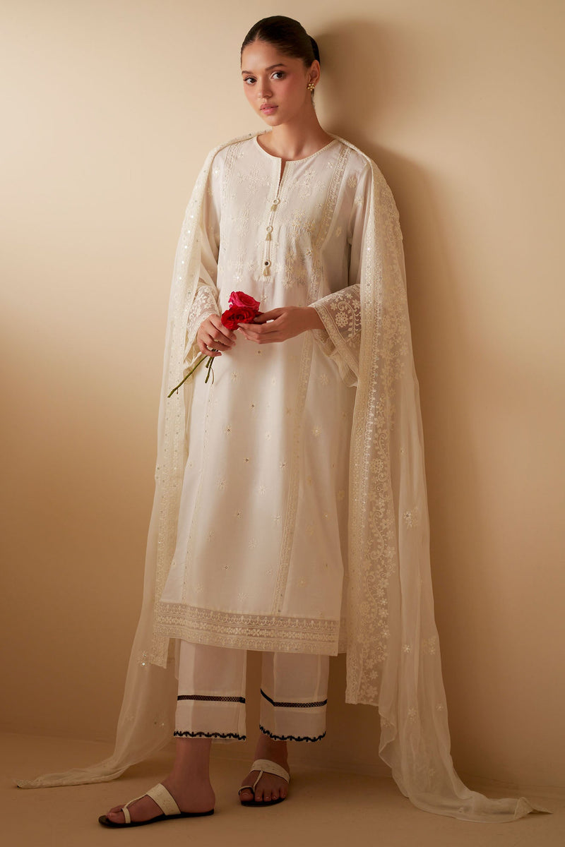 White Serenity-2Pc (Shirt & Dupatta)