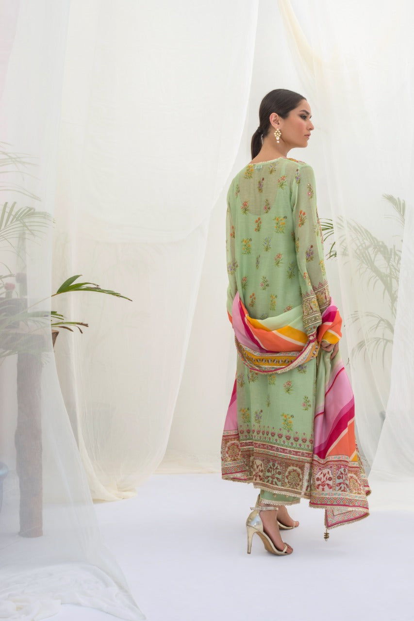 Printed Cotton Net Hand Work Kurta And Izaar With Dupatta