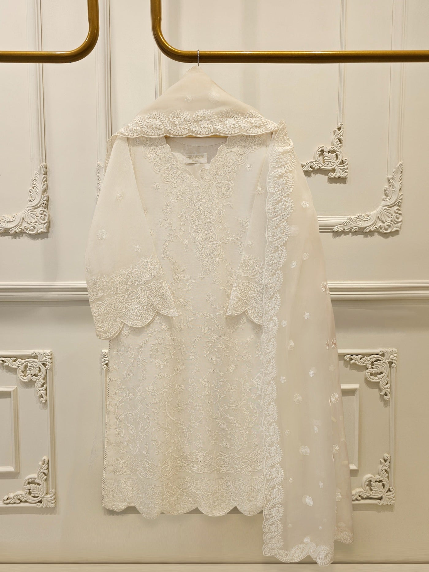 (Unstitched) 3 Piece - Pure Embroidered Cotton Net Suit S114058