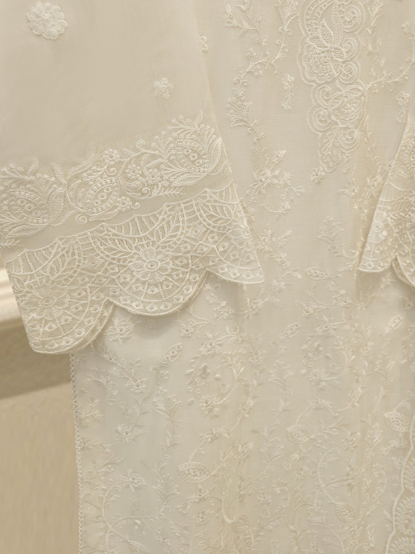 (Unstitched) 3 Piece - Pure Embroidered Cotton Net Suit S114058