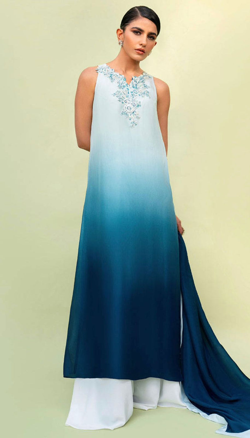 Aqua Ombre' Semi-Formal Edit'25 By Alizay Saad