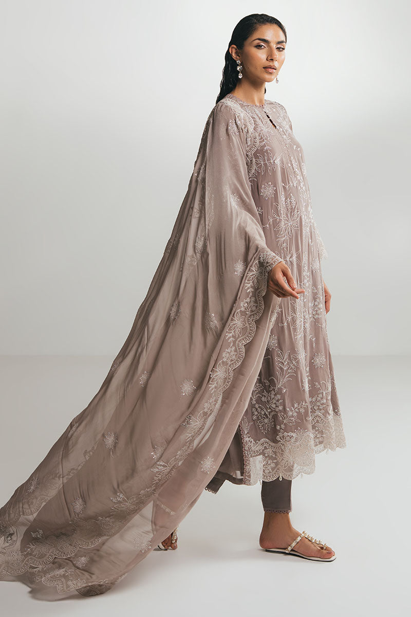 Mocha Dune-3Pc Embroidered Chiffon Suit