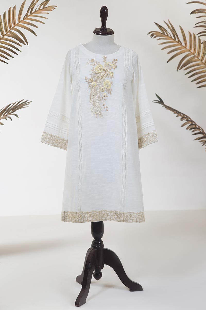 Da-1235 Off White Embroidered Kurta