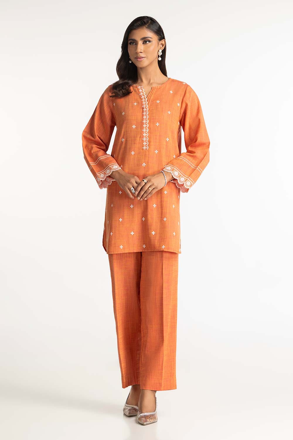 Two-Tone Herringbone Embroidered Shirt And Trouser