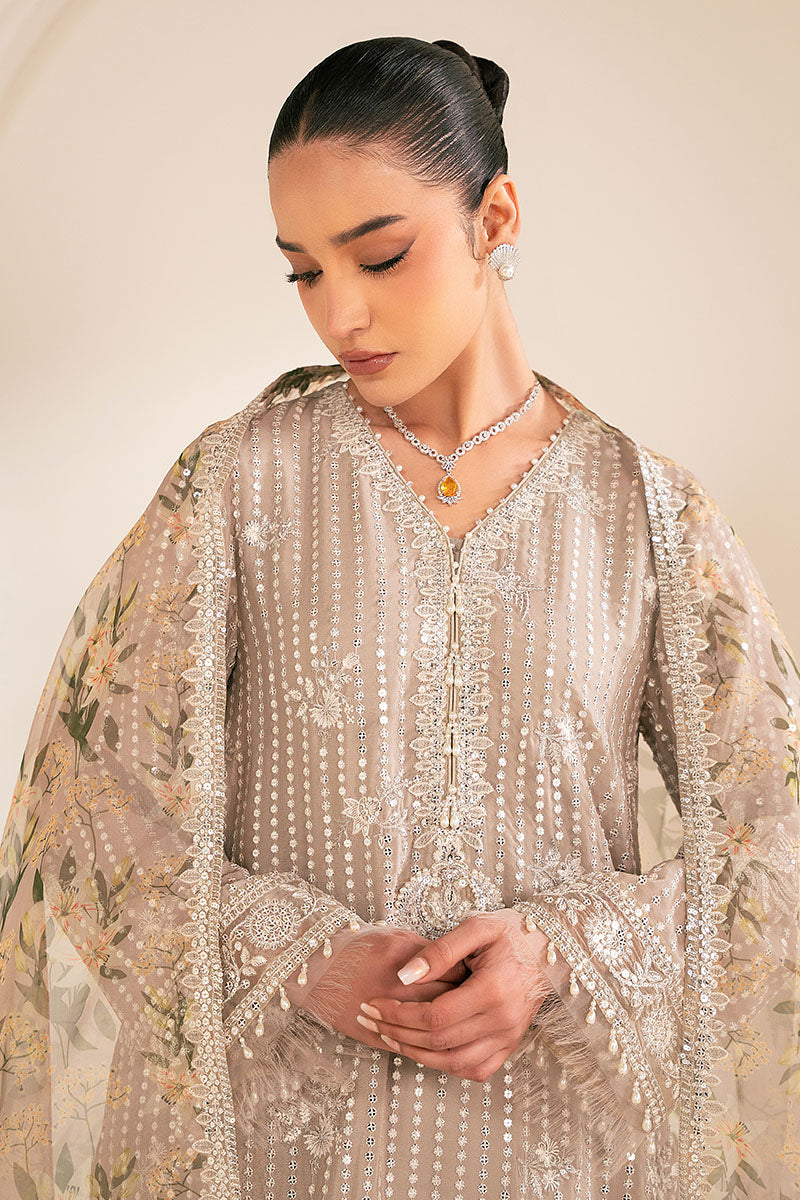 Vulcan Mud-4Pc Chiffon Embroidered Suit