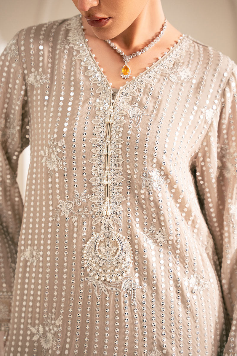 Vulcan Mud-4Pc Chiffon Embroidered Suit