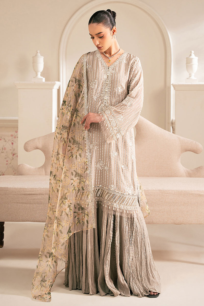Vulcan Mud-4Pc Chiffon Embroidered Suit