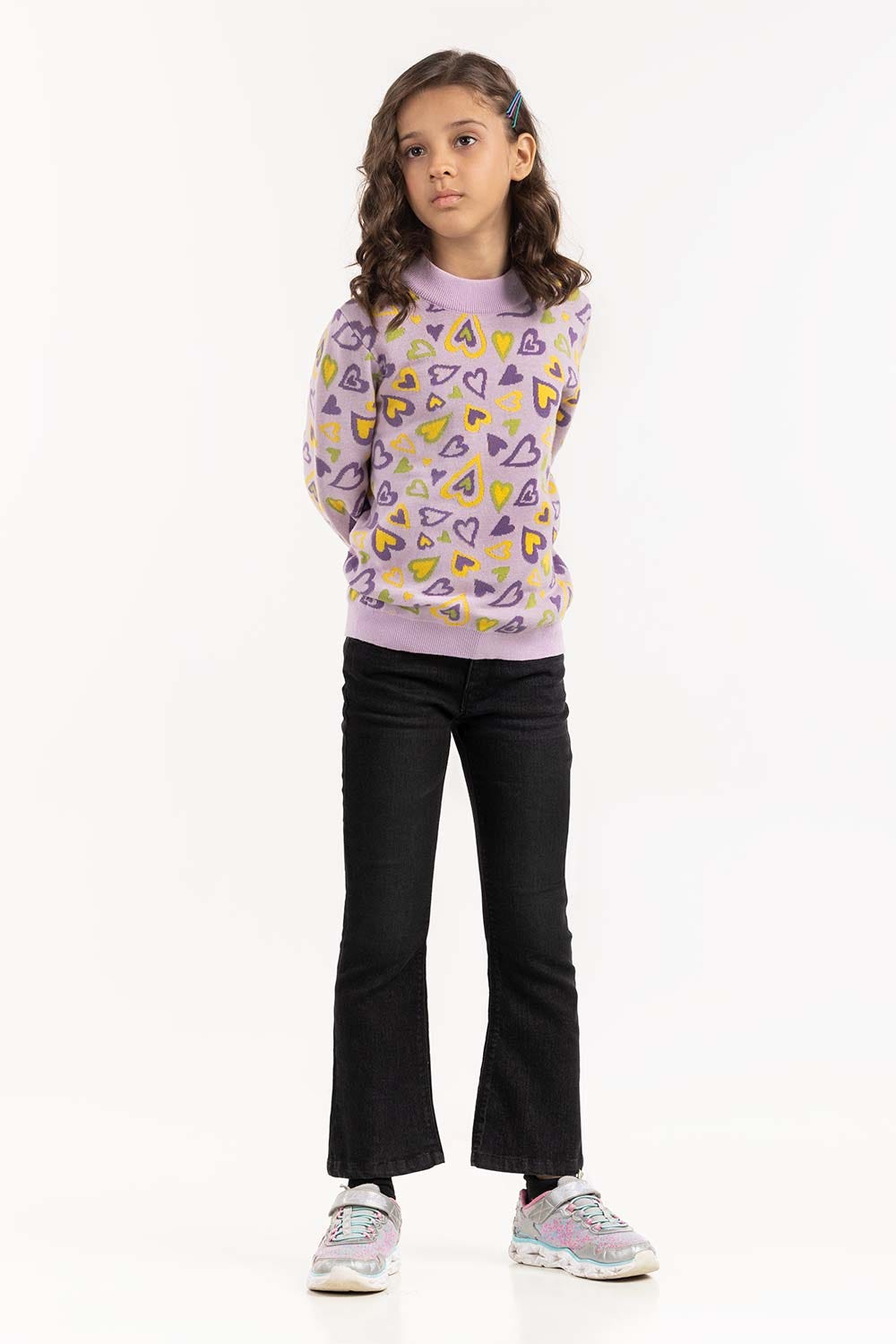 Junior Girl Purple Jacquard Sweater