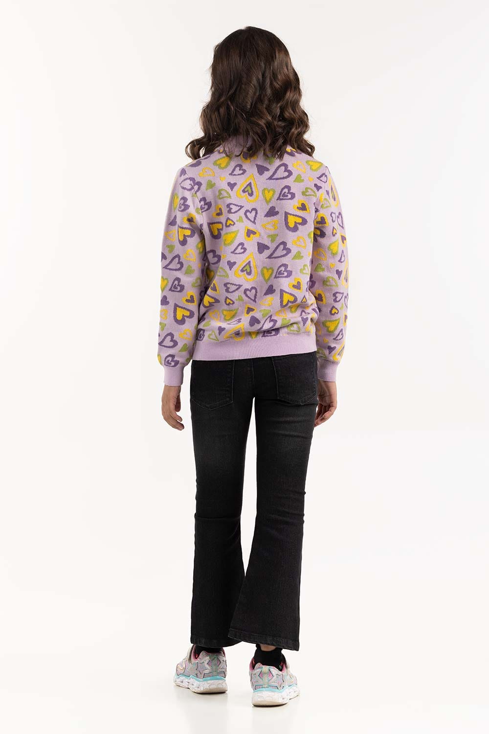 Junior Girl Purple Jacquard Sweater