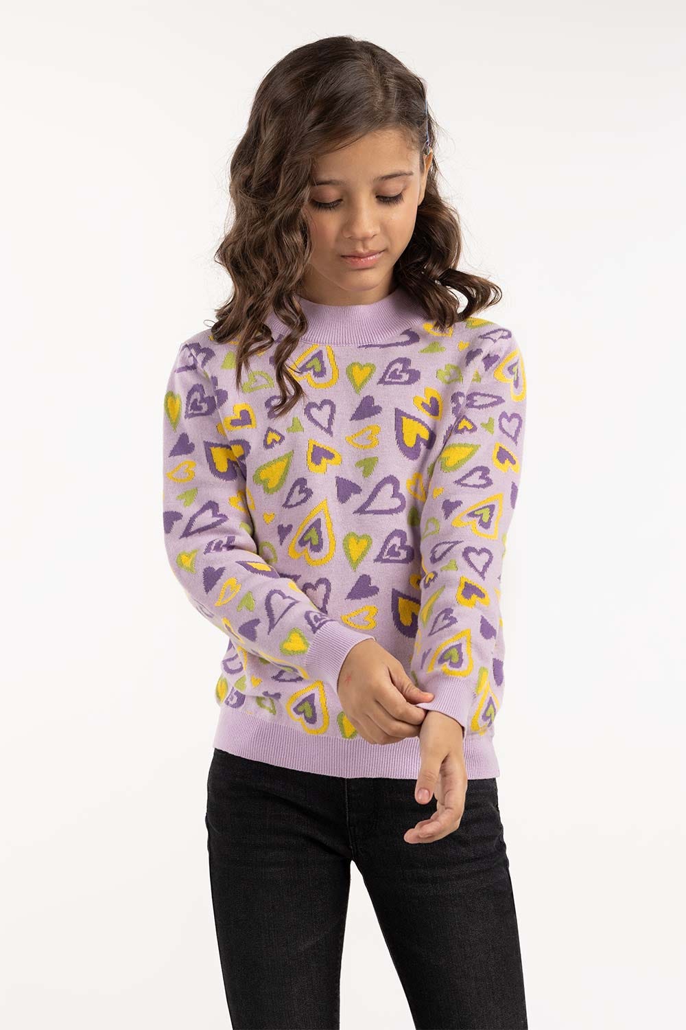 Junior Girl Purple Jacquard Sweater
