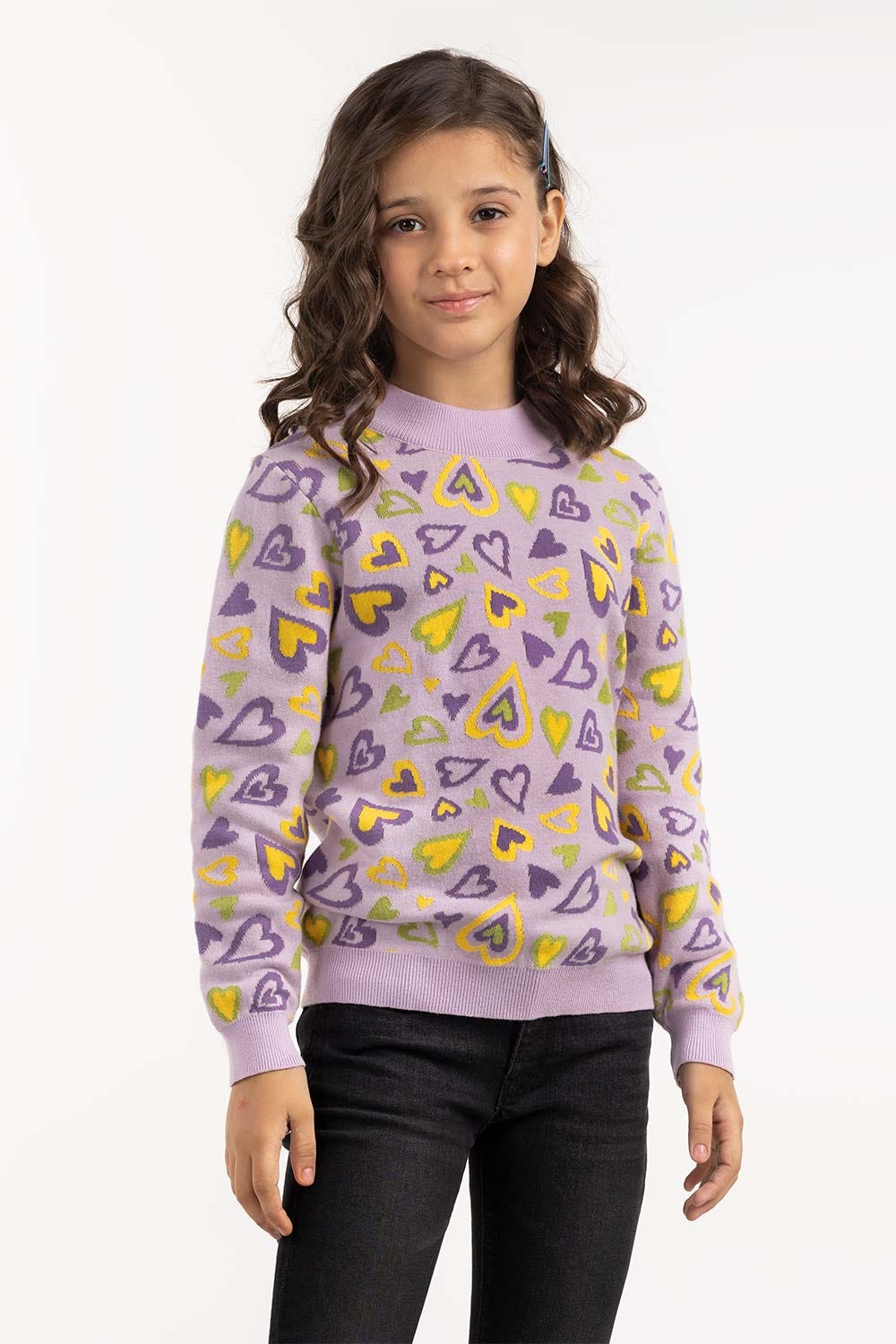 Junior Girl Purple Jacquard Sweater